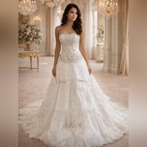 Signature Design Strapless Organza Wedding Gown Corsett Back Beaded